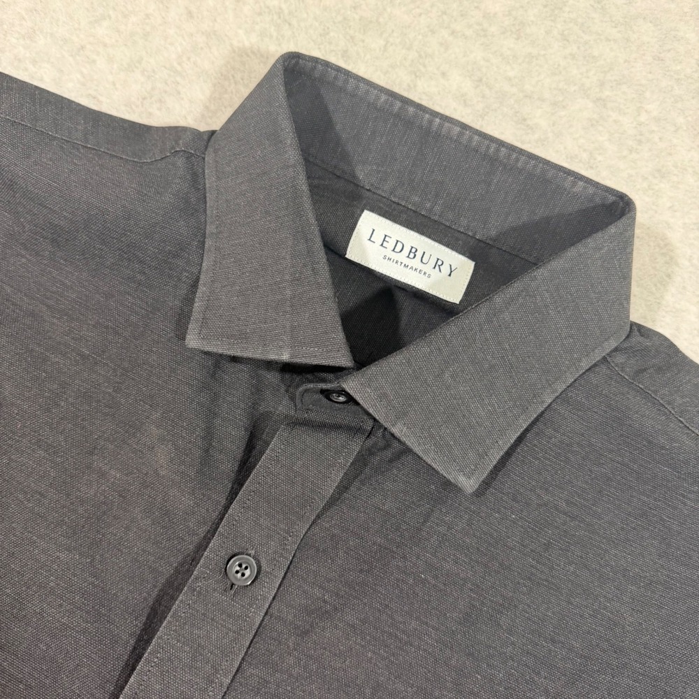 Ledbury Dress Shirt Men 17.5 37 Grey Classic Long Sleeve Regular Body